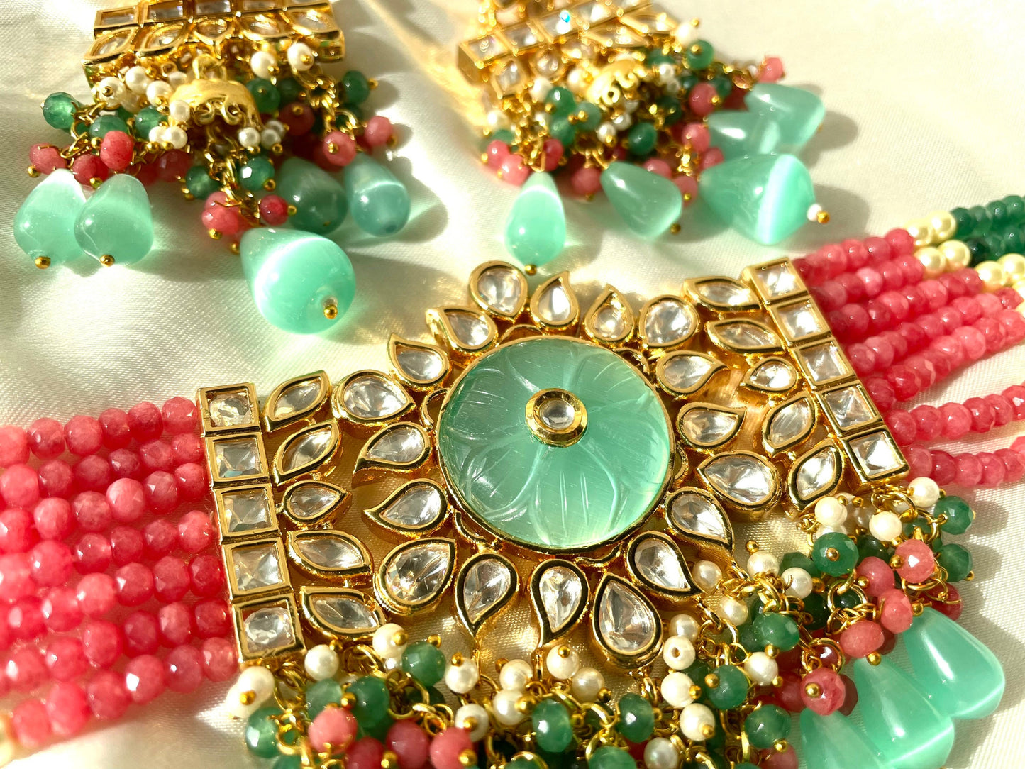 Paachi Kundan Necklace Tyaani look Coral pink