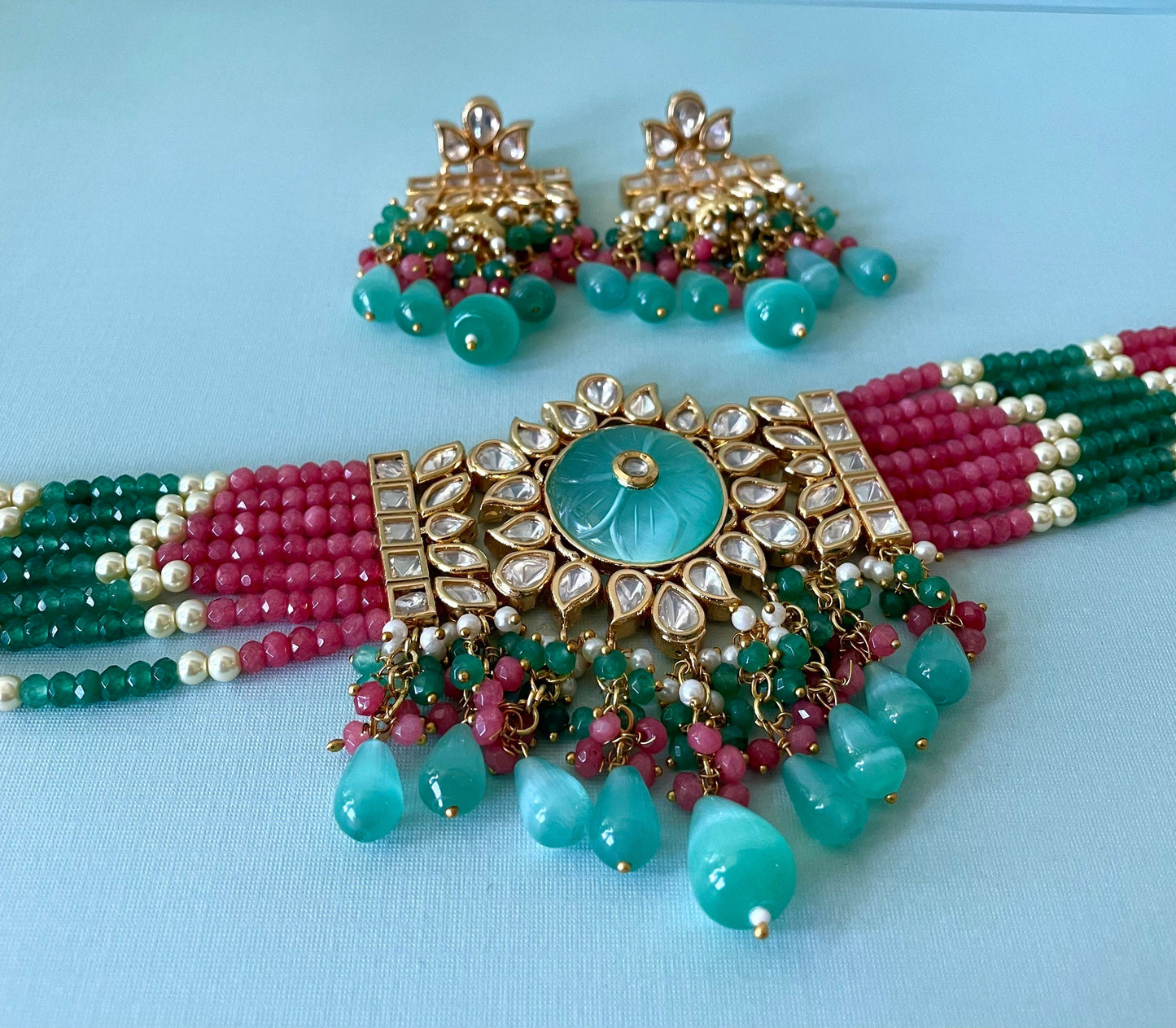 Paachi Kundan Necklace Tyaani look Coral pink