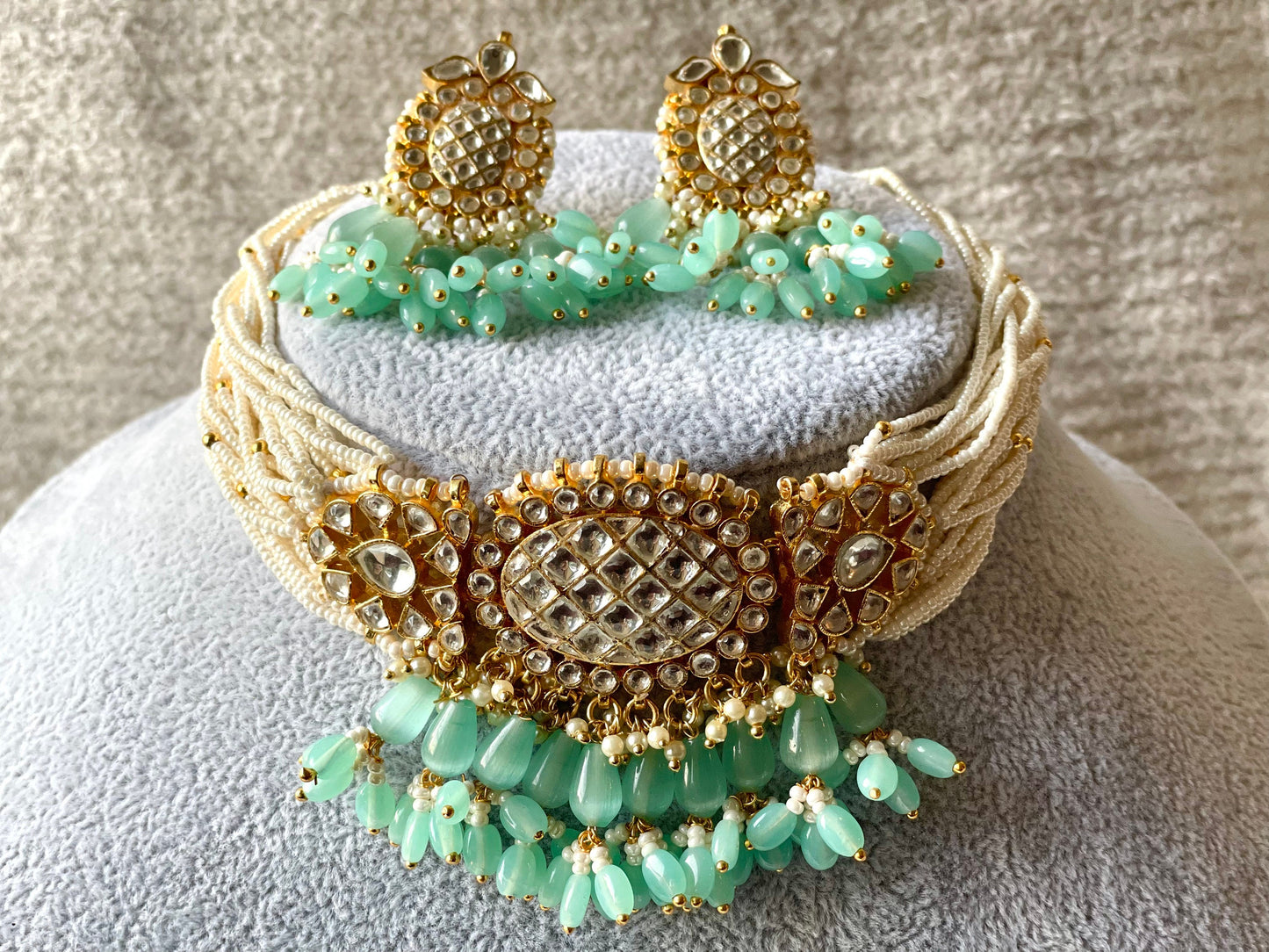 Mint Green Paachi Kundan Choker Set