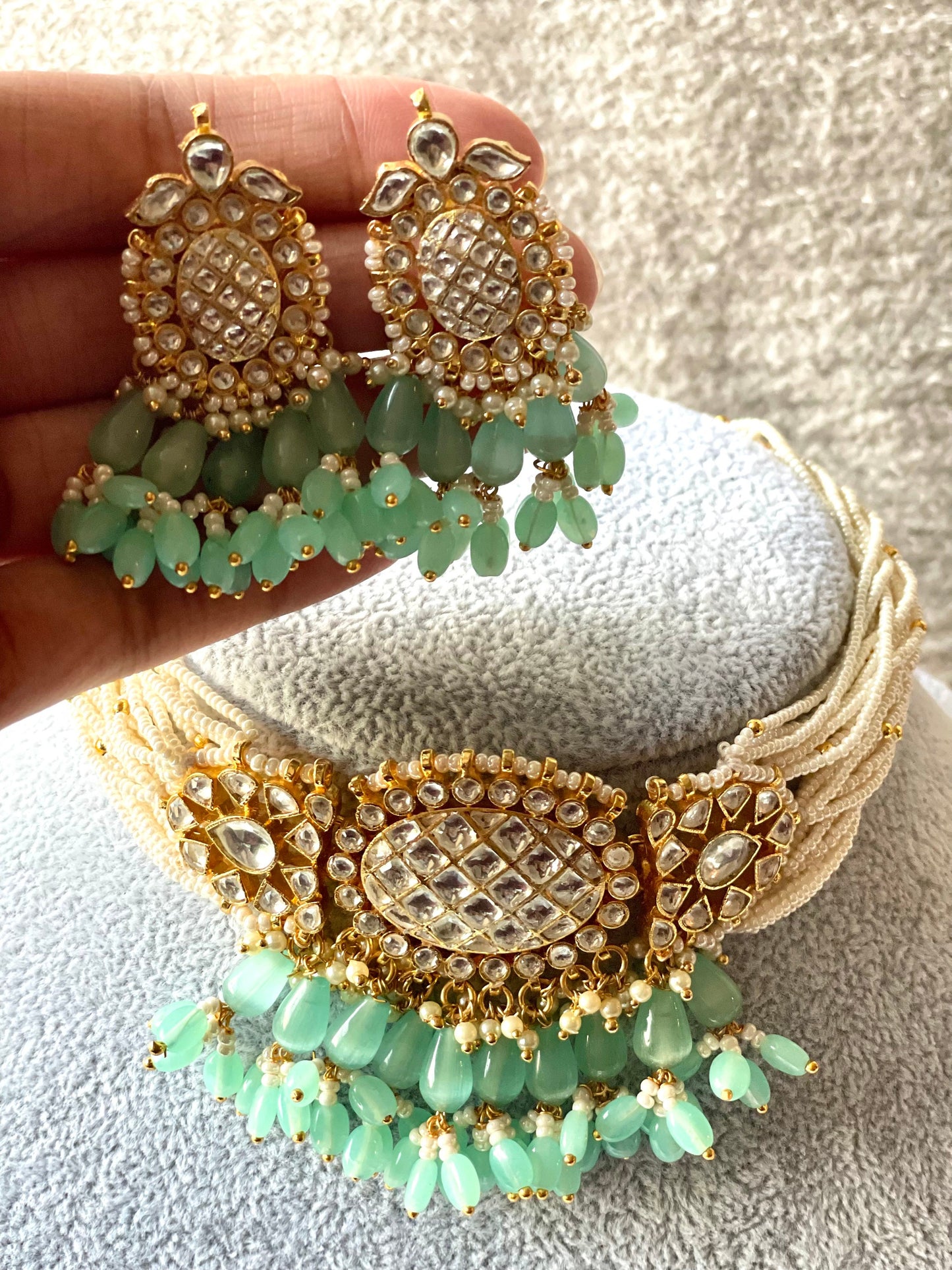 Mint Green Paachi Kundan Choker Set