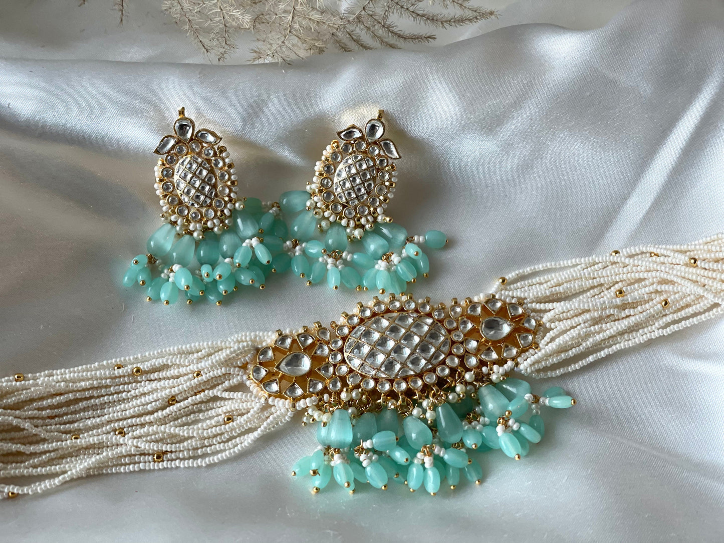 Mint Green Paachi Kundan Choker Set