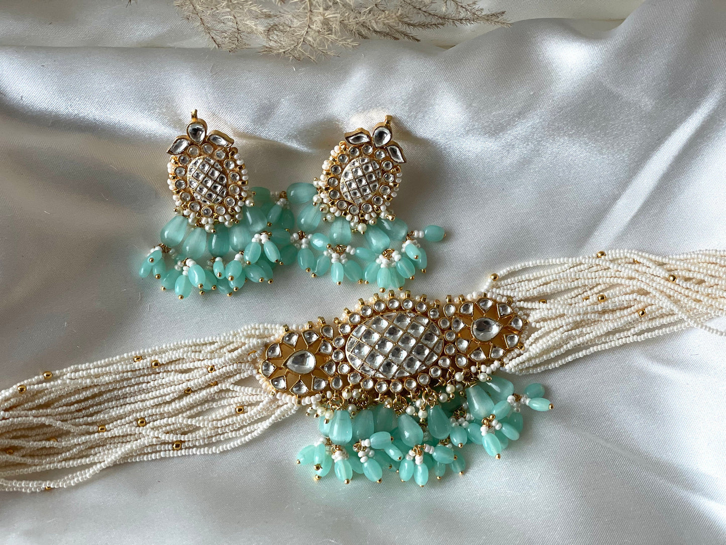 Mint Green Paachi Kundan Choker Set