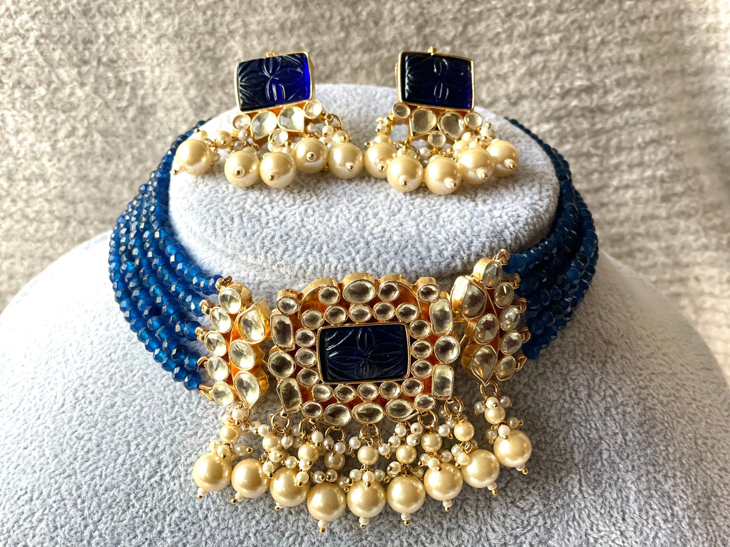Royal Blue Paachi Kundan