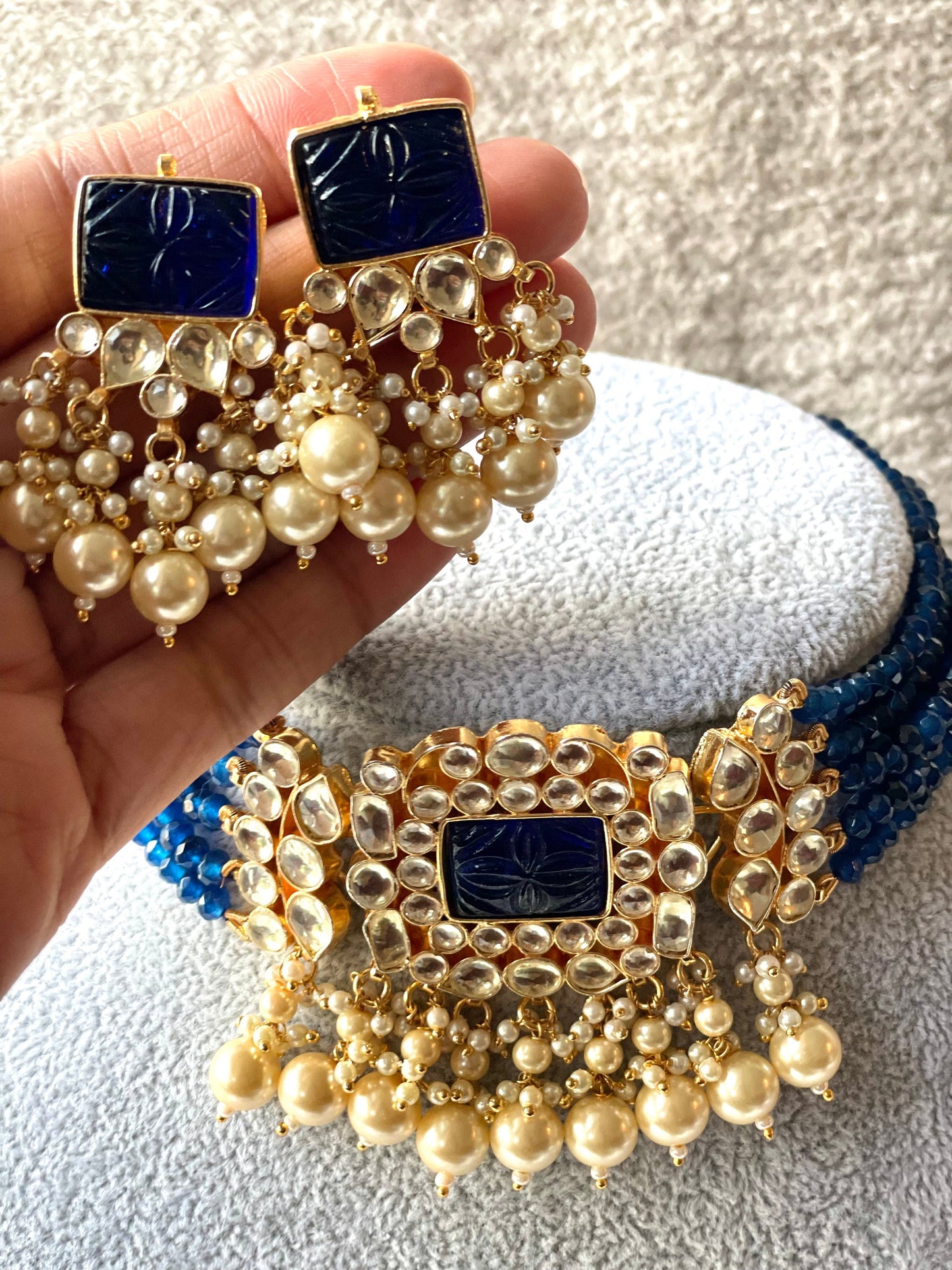 Royal Blue Paachi Kundan