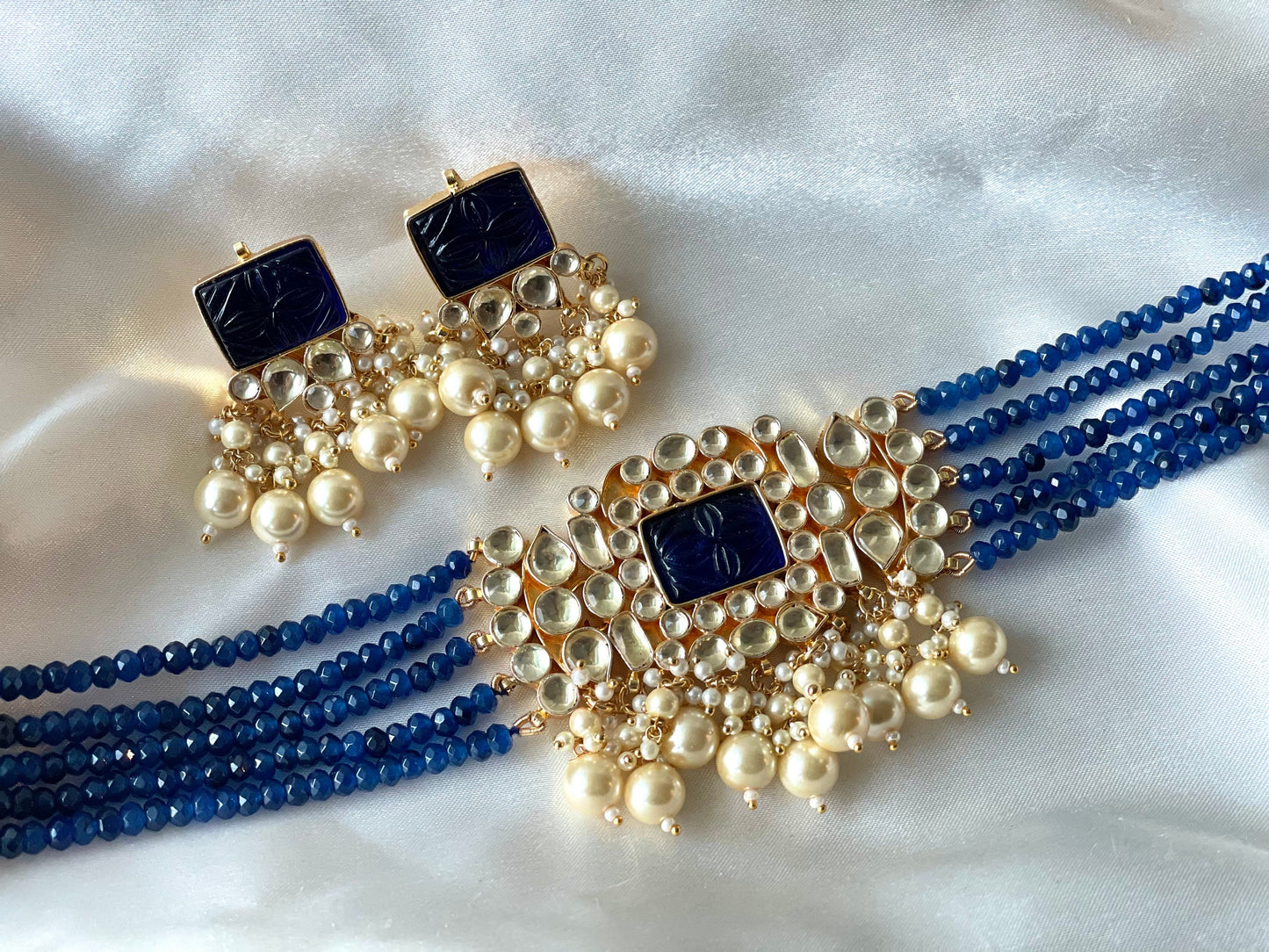 Royal Blue Paachi Kundan