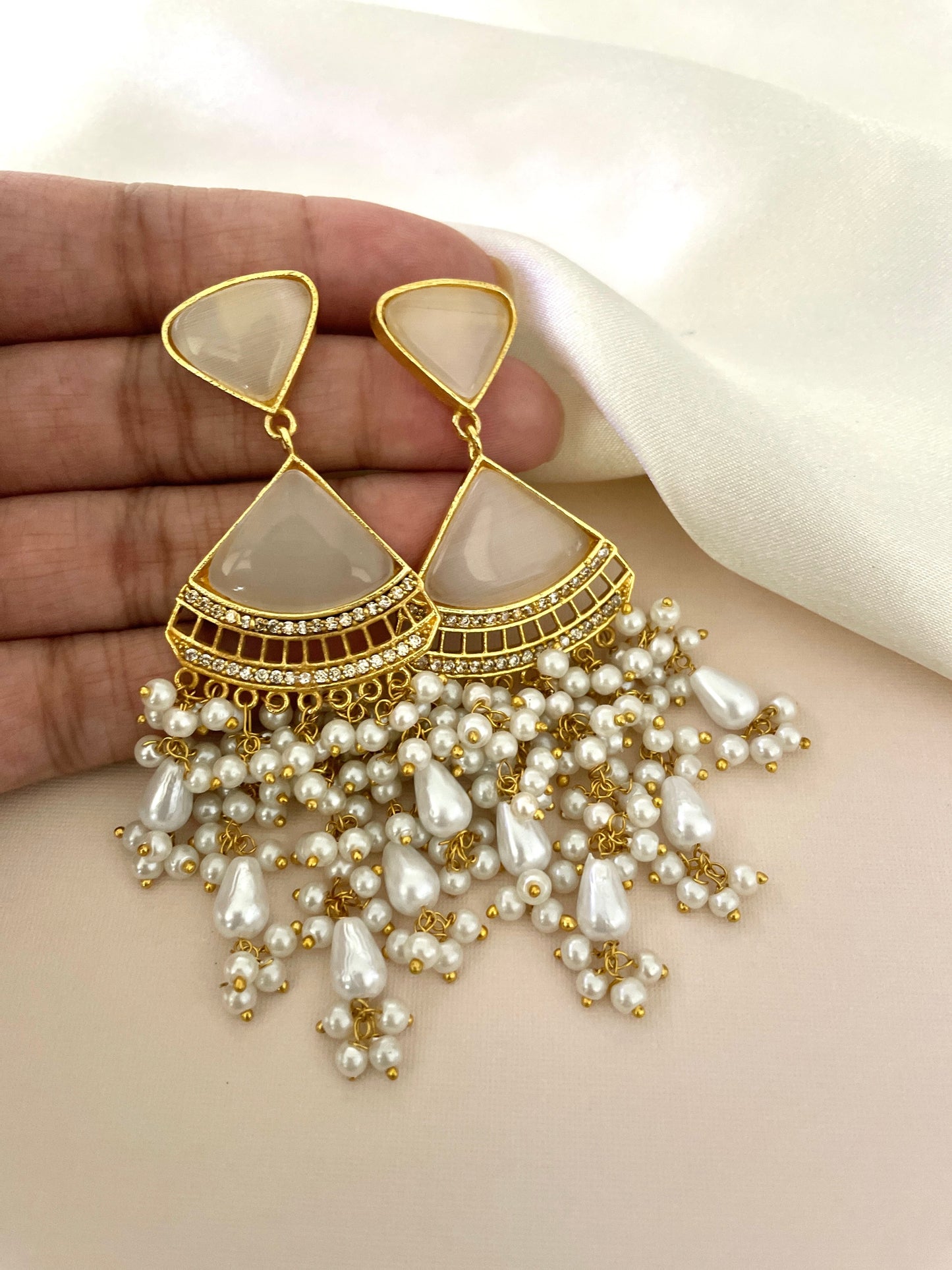 White and Gold Drop Earrings