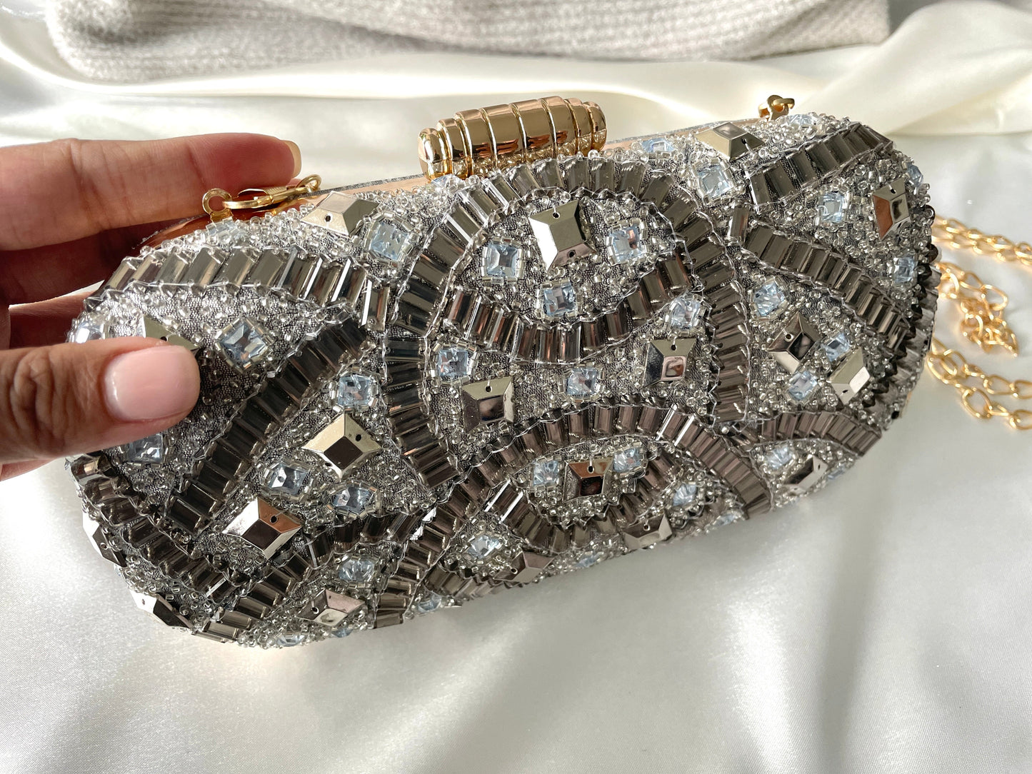 Grey Bead Clutch