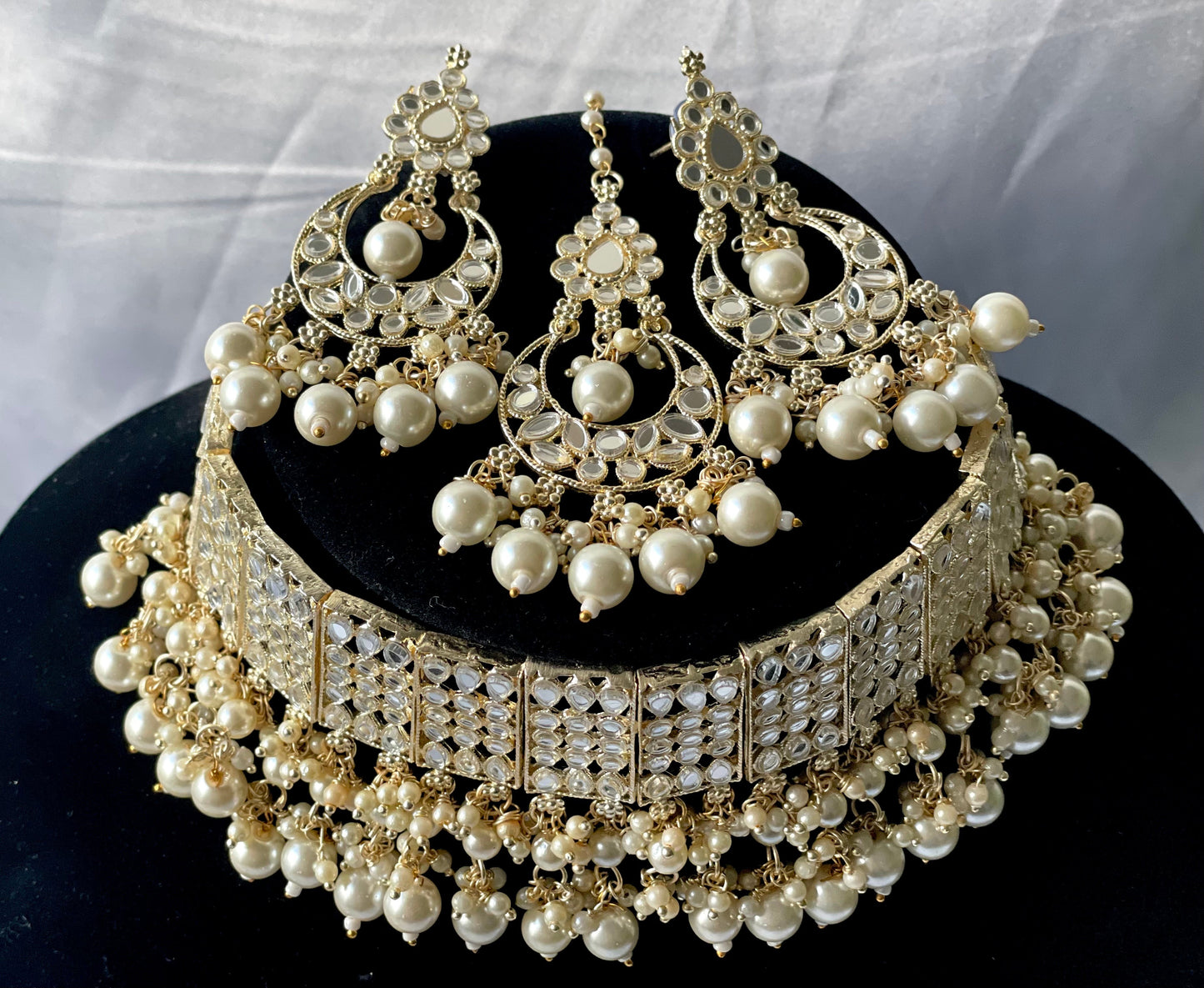 Gold Pearl Mirror Choker