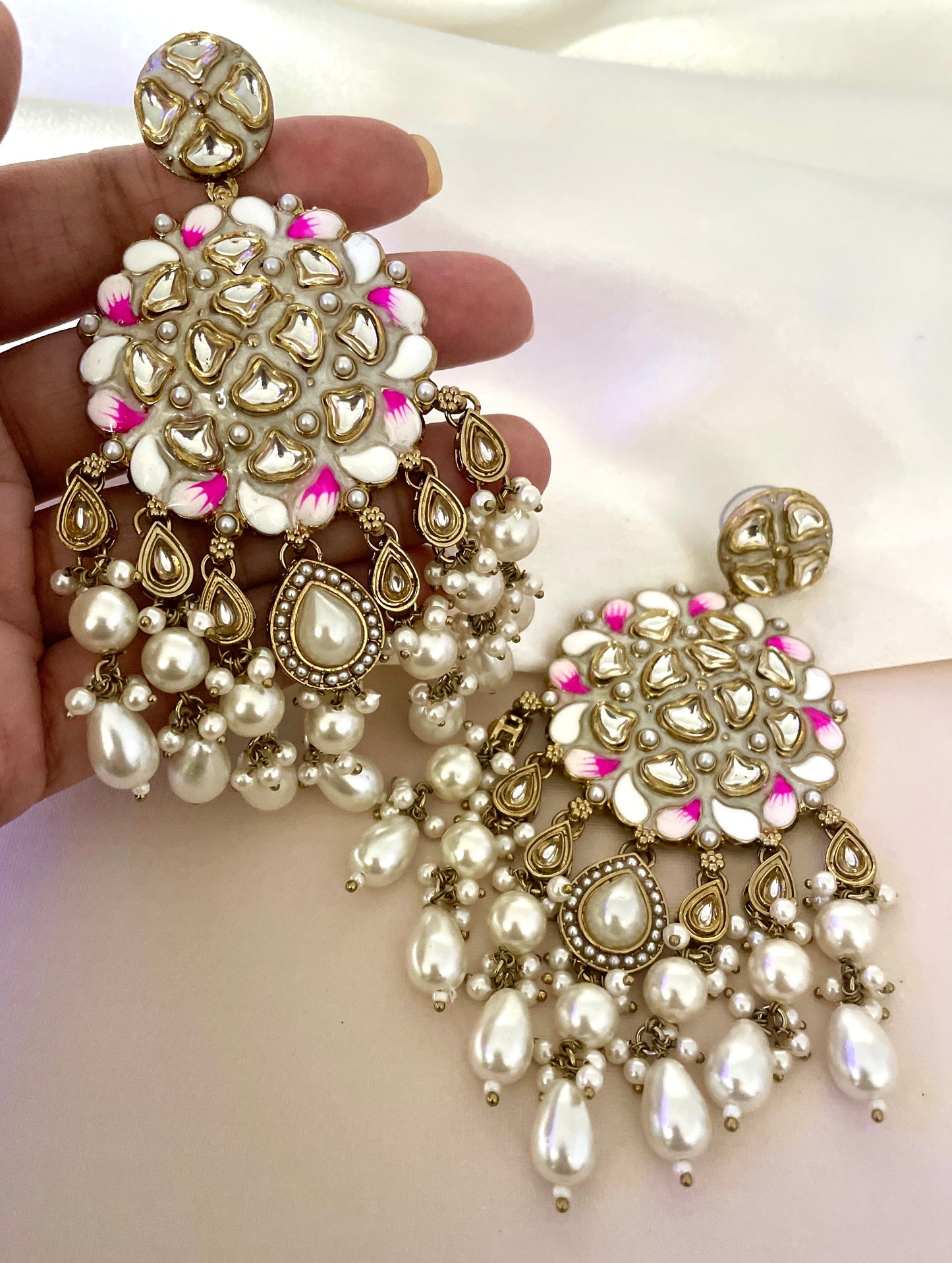 White Meenakari Earrings