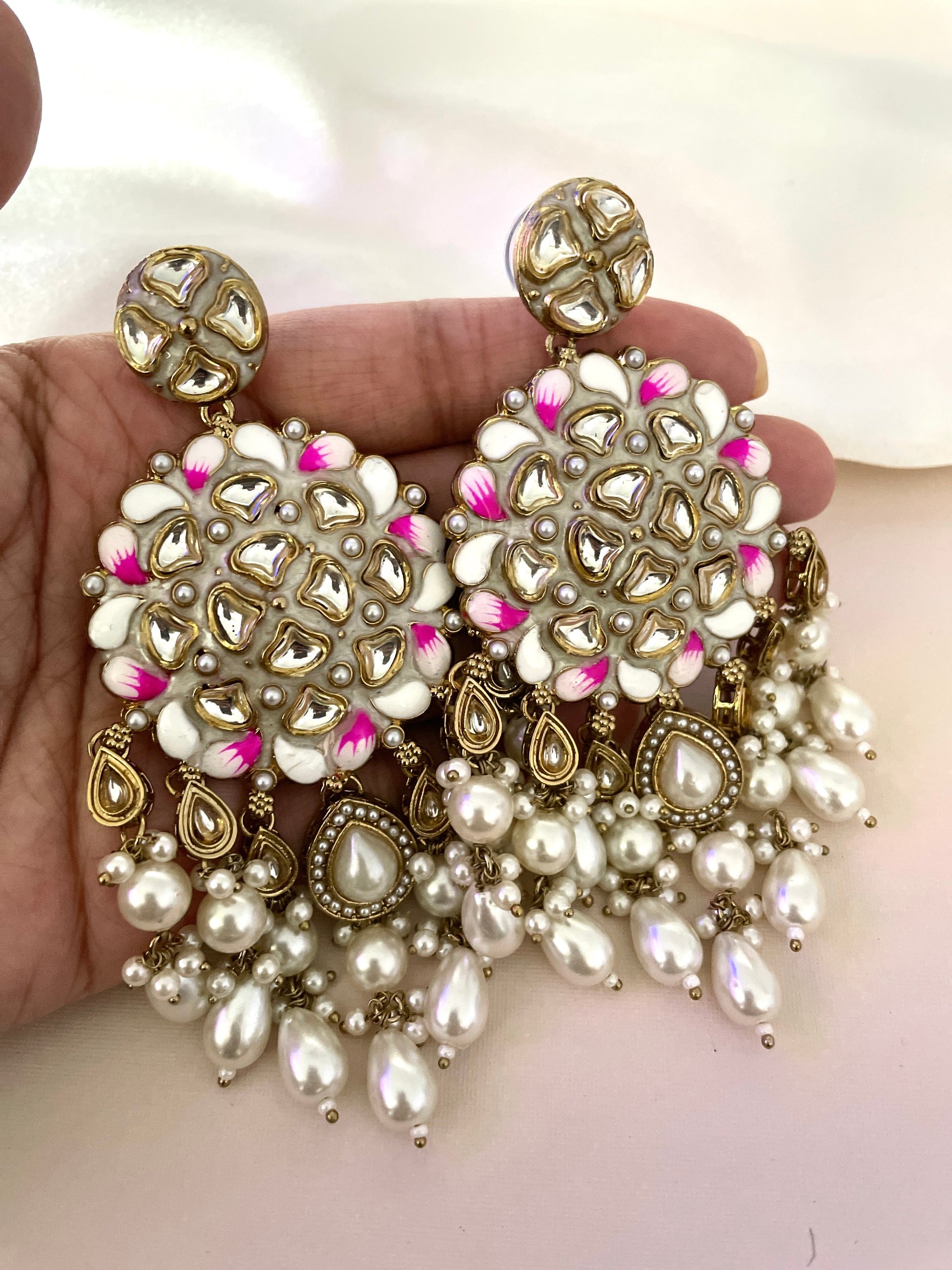 White Meenakari Earrings fashionable accessiories