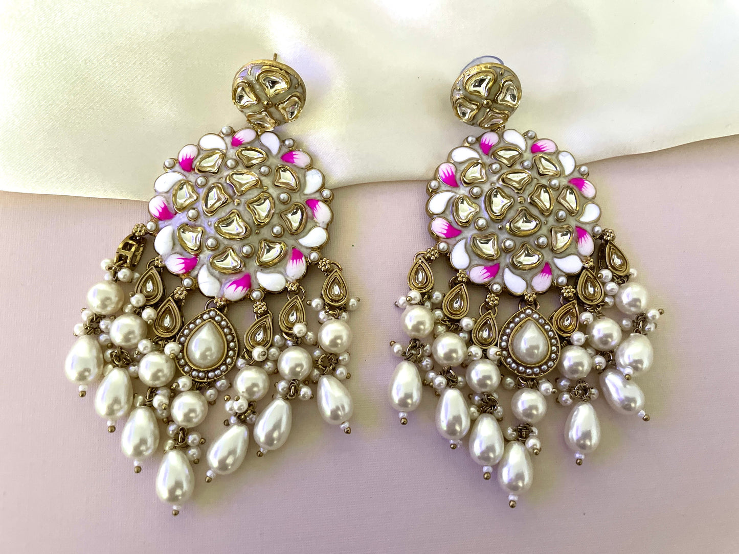 White Meenakari Earrings