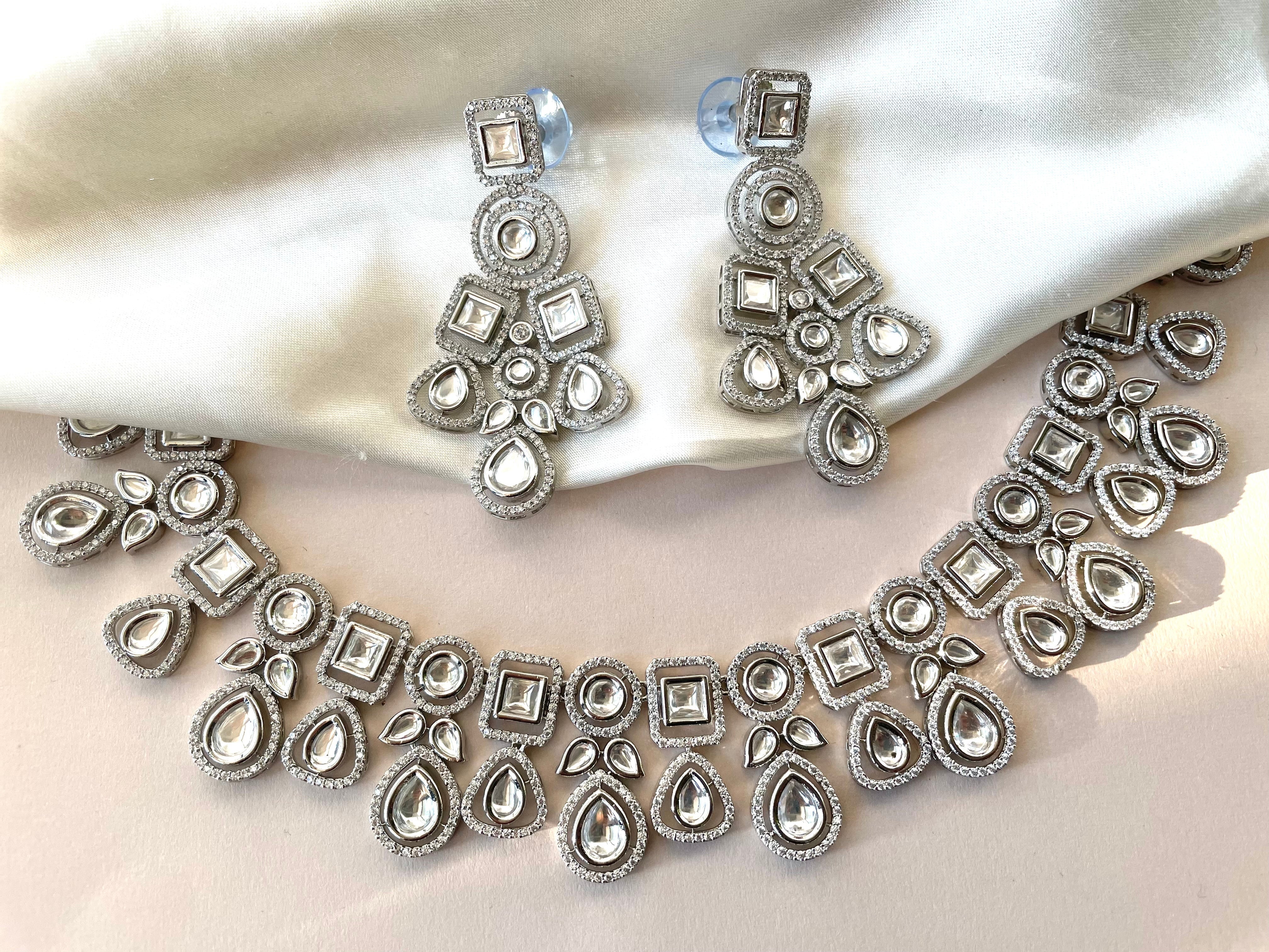 Silver Kundan Necklace Set