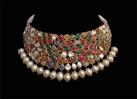 Multicolor pearl kundan jewellery