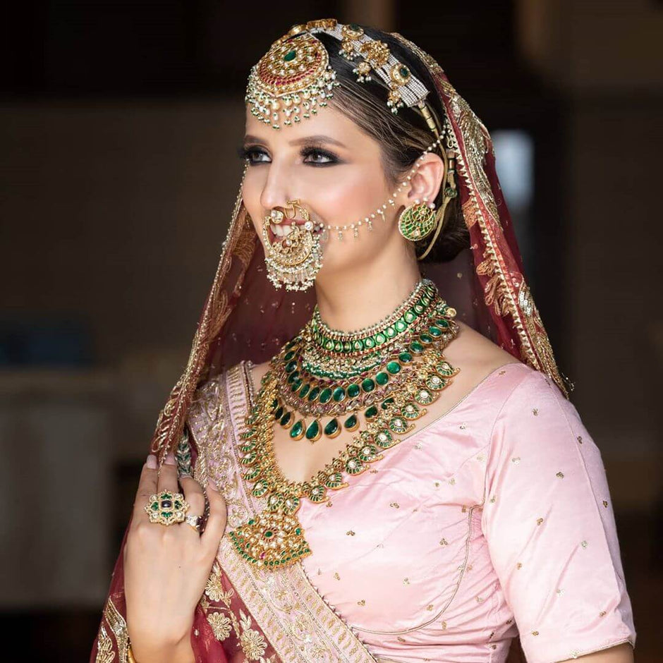An indian girl in a sheesh phool jewellery