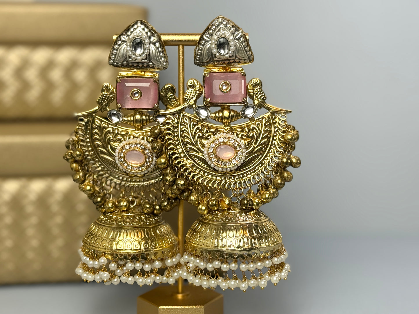 Baby Pink oversized jhumkas- Lux