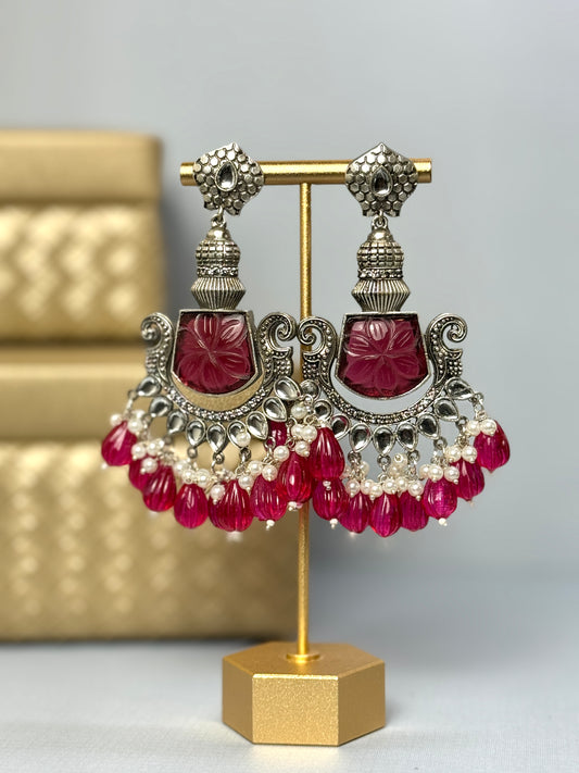 Magenta Silver Chandbalis Earrings- Lux