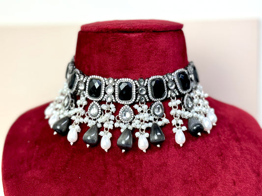 Black White oxidized Choker- Radiance