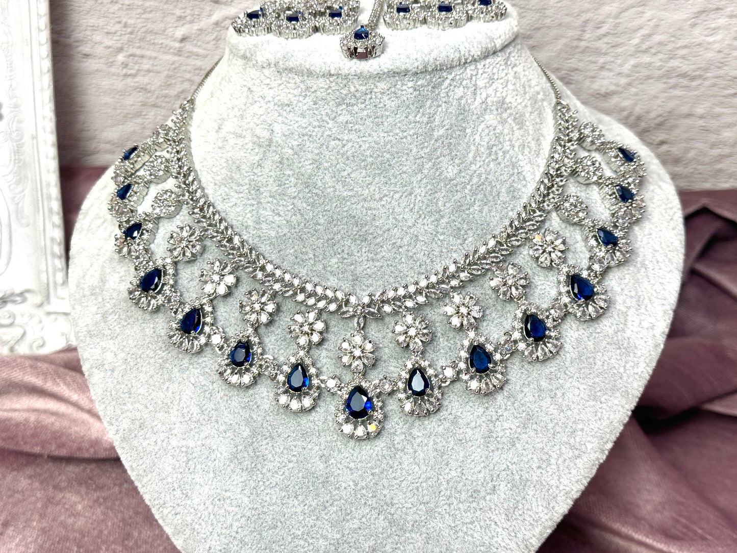 Navy Blue Crystal Necklace Set Glaze 1005