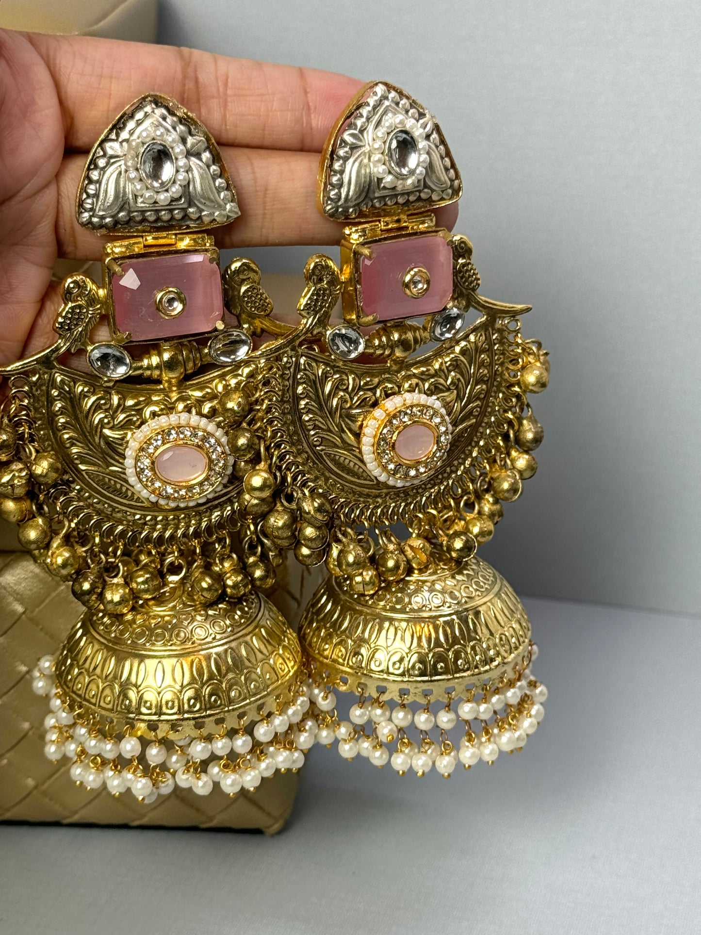 Baby Pink oversized jhumkas- Lux