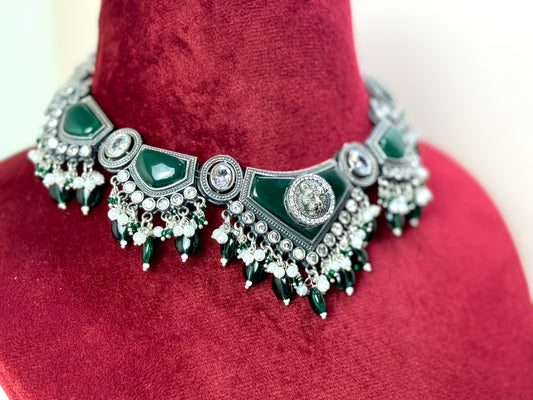 Green Silver Victorian Choker- Radiance