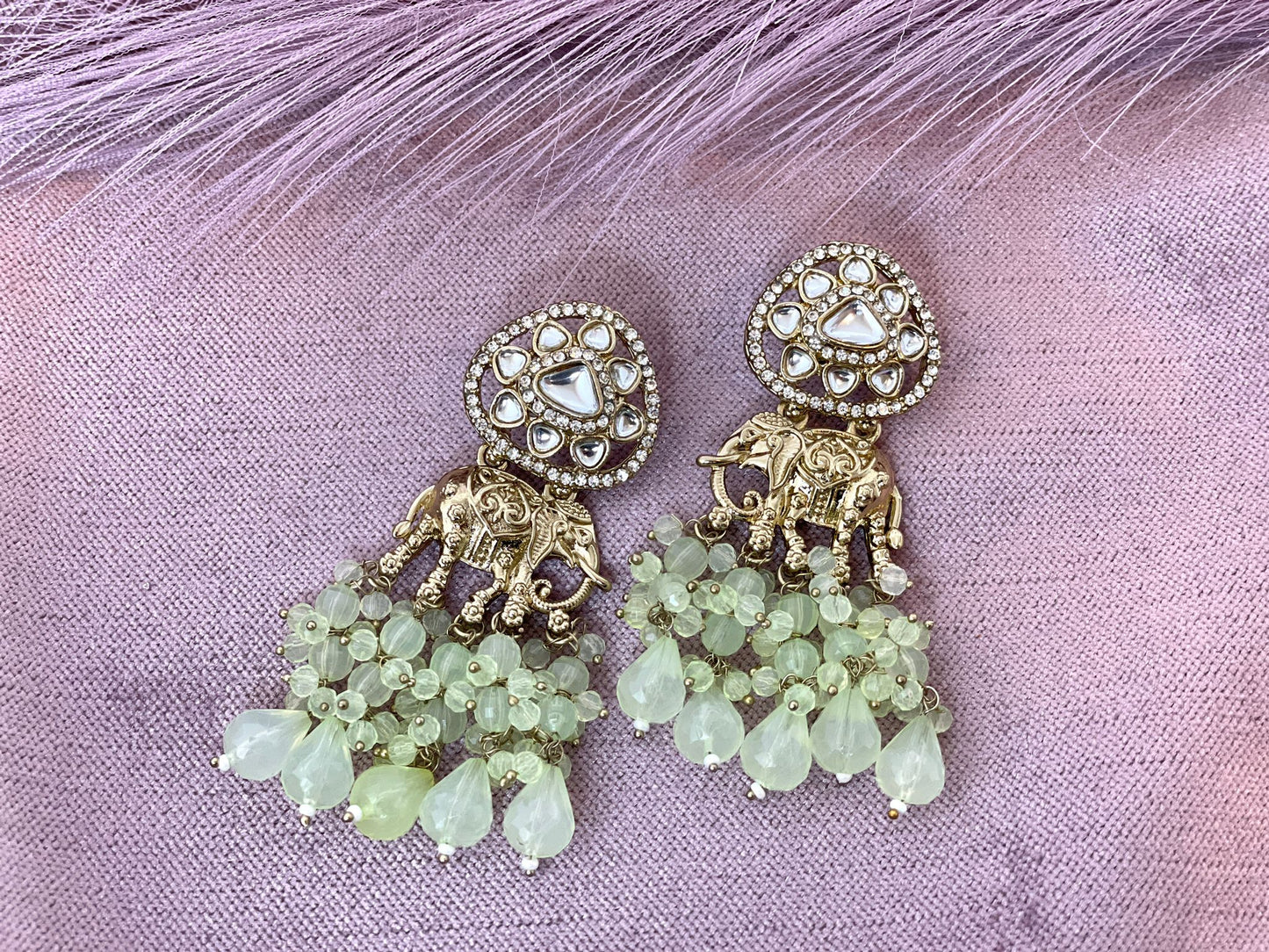 Mint Green Elephant Earrings- Aura 1013