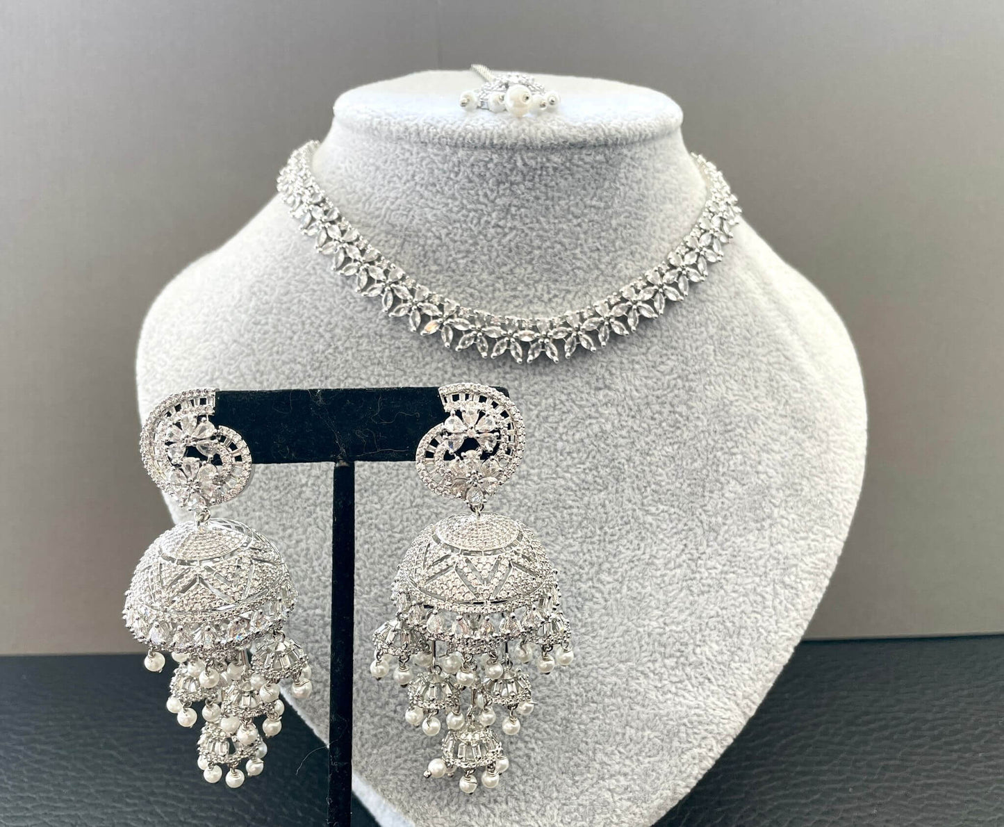 Silver necklace with matching earrings