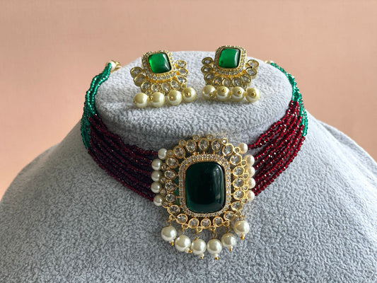 Red and Green Kundan Set