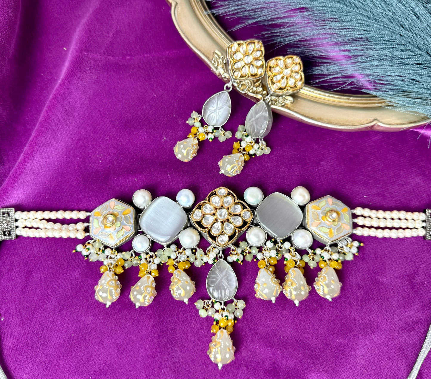 White Gray Kundan Set- Roar 1007