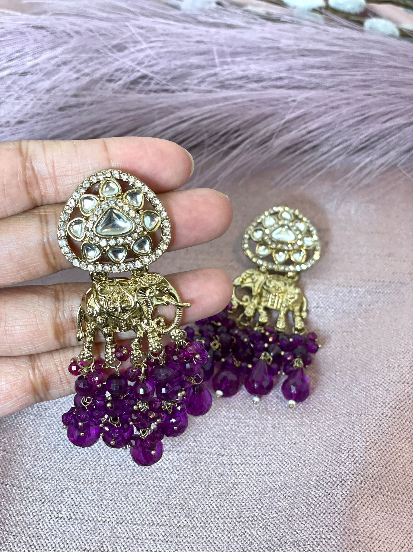 Dark Purple Elephant Earrings- Aura 1013