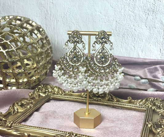 White Pearl Chandbali - Aura 1007