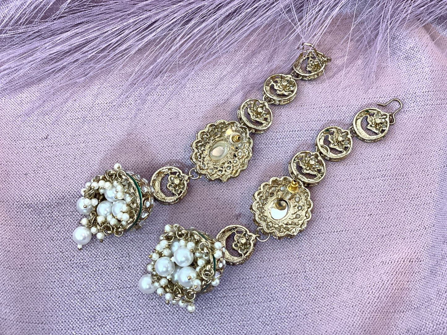 white and gold Sahara Earrings - Aura 1014