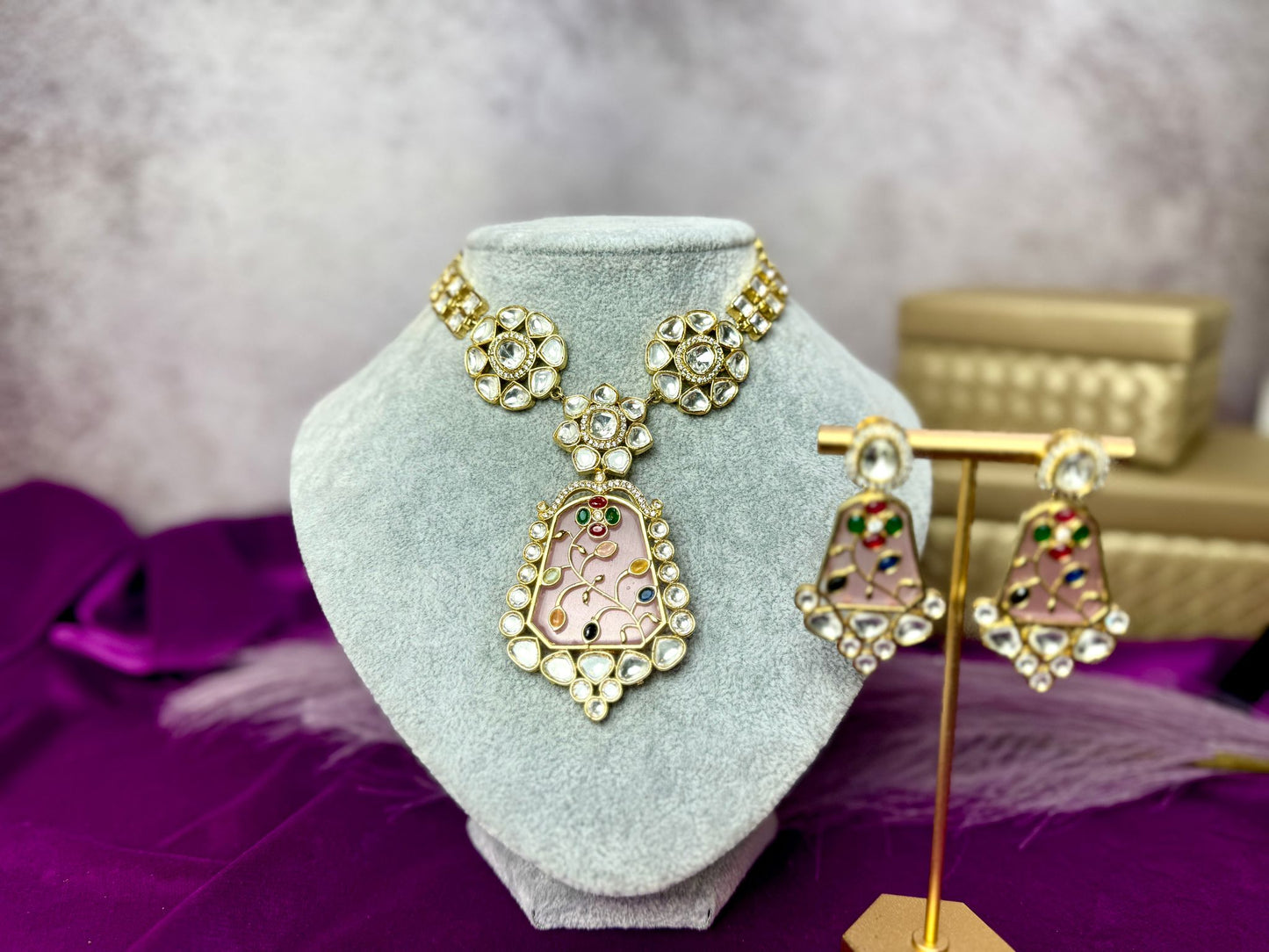 Pink Floral Kundan Choker- Roar 1021