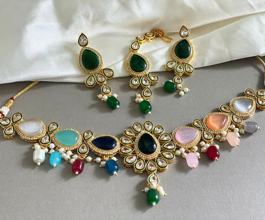 Multicolor gold kundan choker