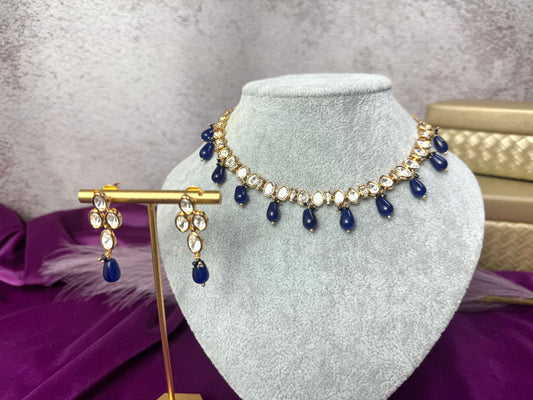 Graceful Minimalist Navy Blue Thin Kundan  Set