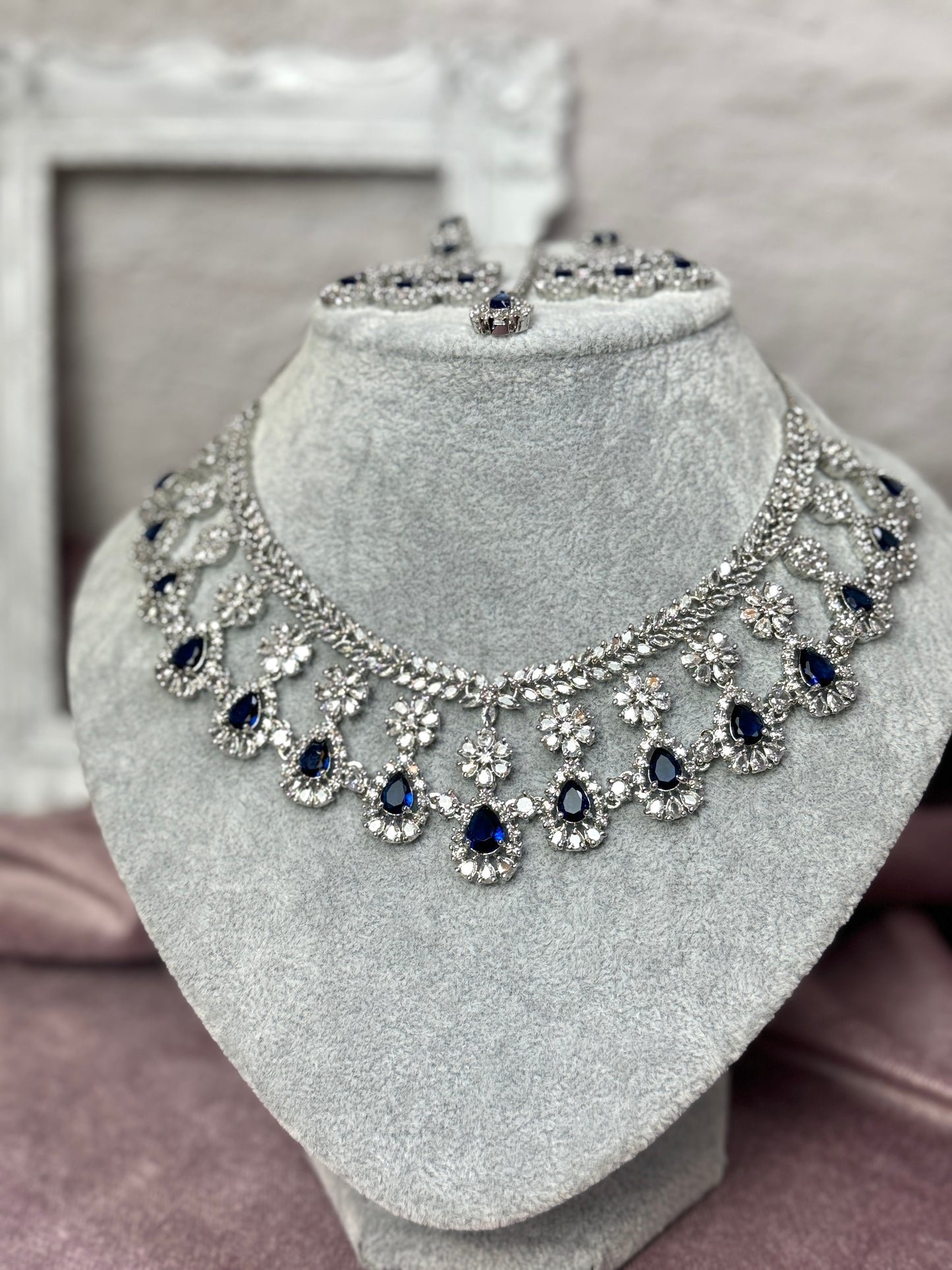 Navy Blue Crystal Necklace Set Glaze 1005