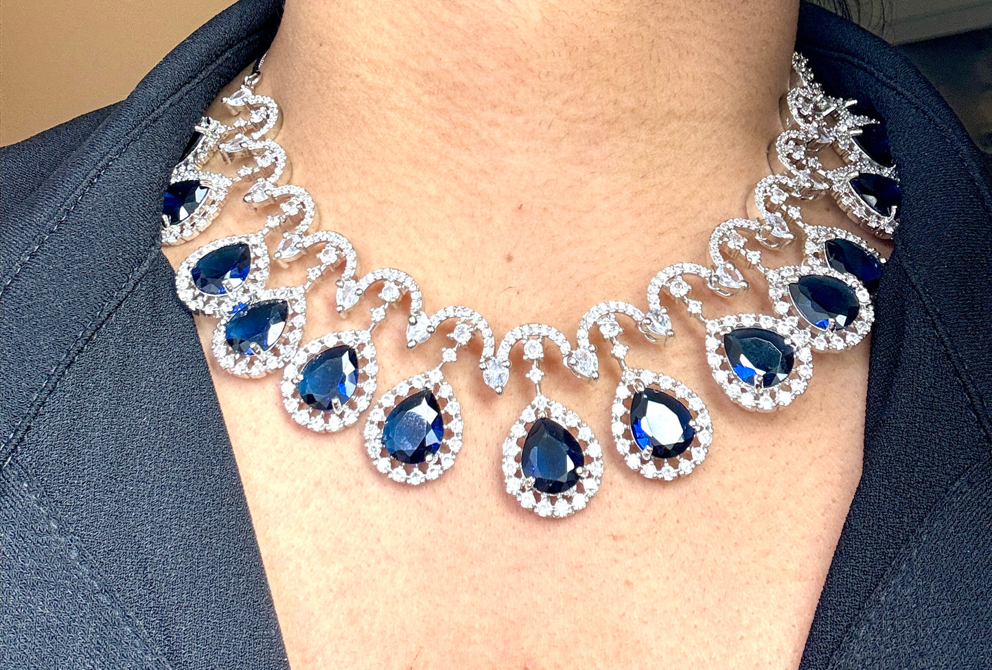 Navy Blue Jewel Set Diamond Glaze 1007