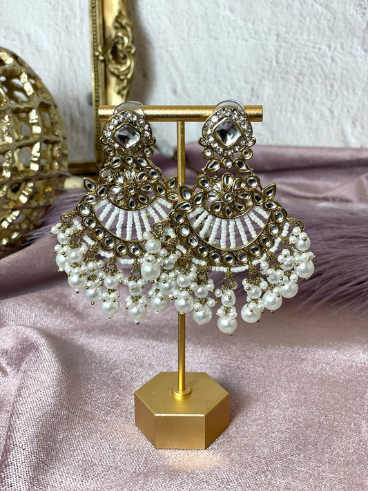 White Pearl Chandbali - Aura 1012