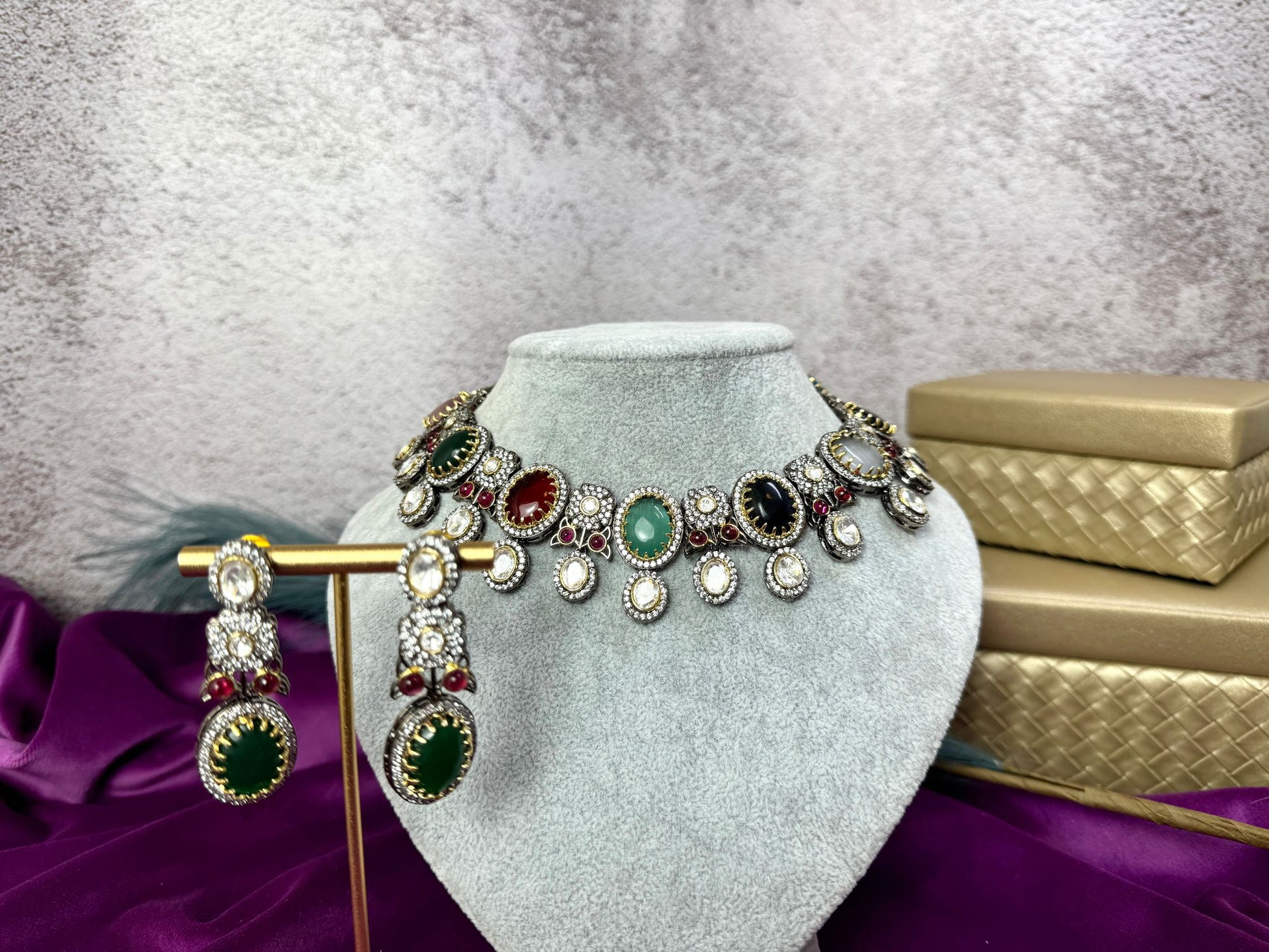 Elegant Multicolor Victorian Statement Jewelry Set