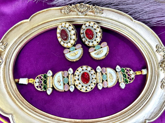 Elegant red multicolor victorian set