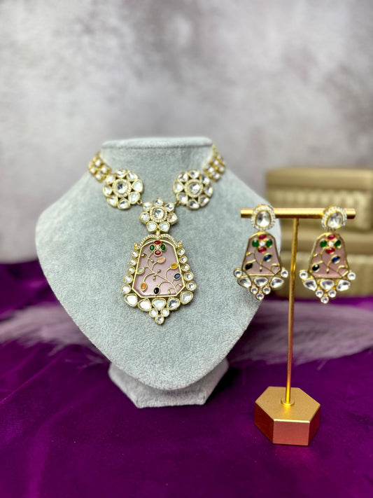 Pink Floral Kundan Choker- Roar 1021