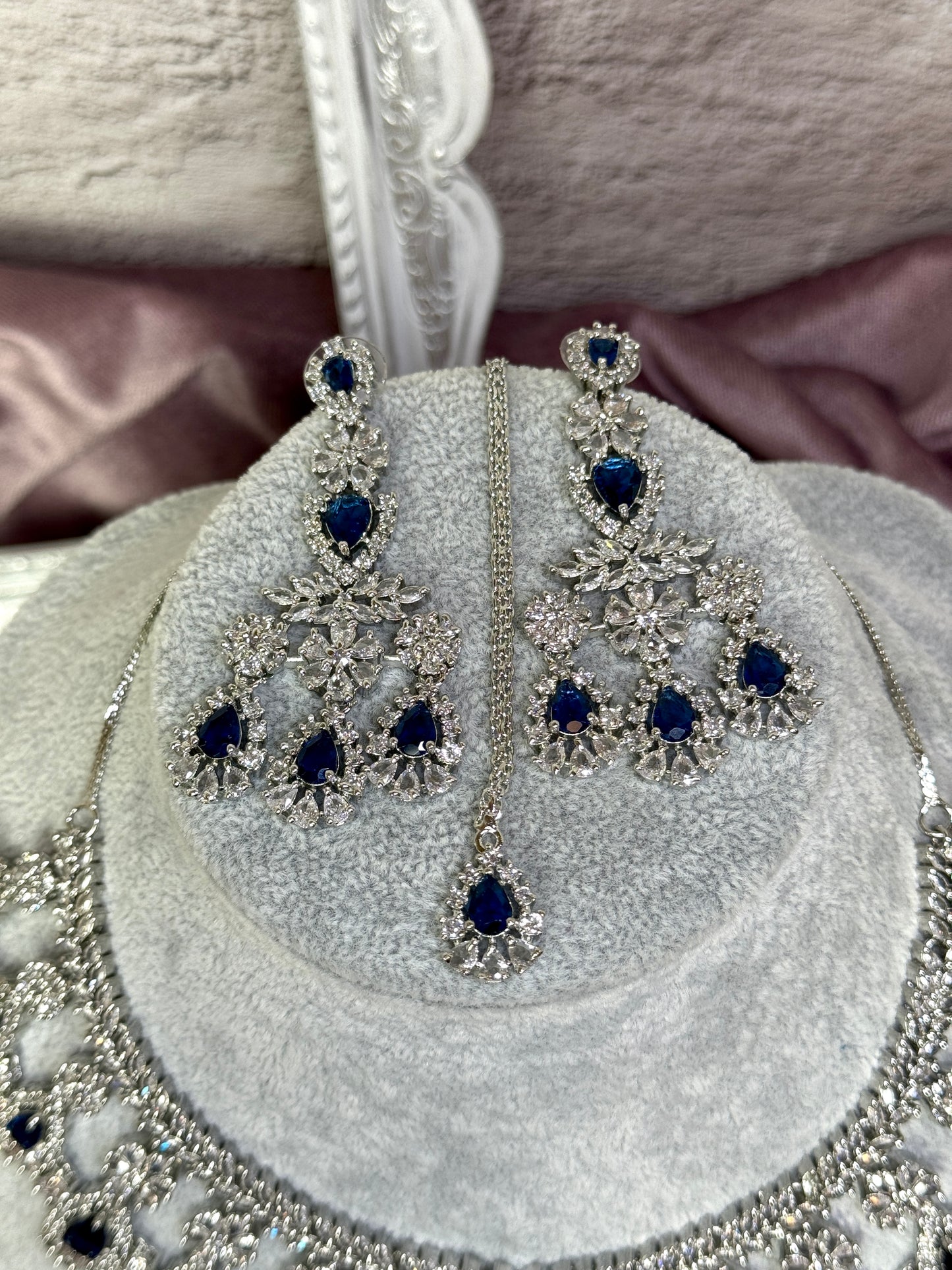 Navy Blue Crystal Necklace Set Glaze 1005