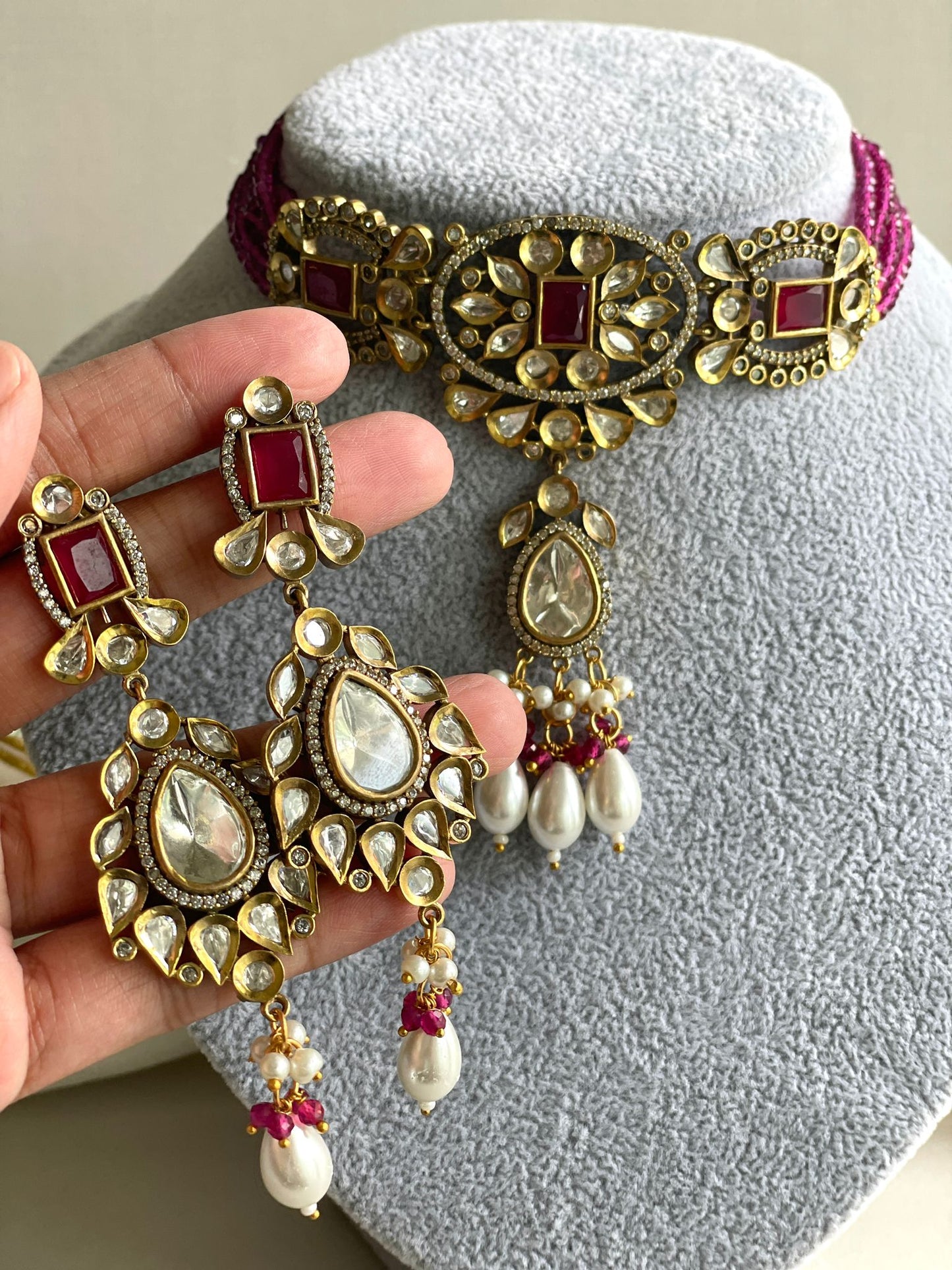 Indian Pink and Gold Choker