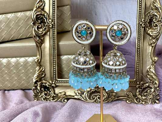 Chic baby blue Dangle Earrings featuring Mirrored Embellishments