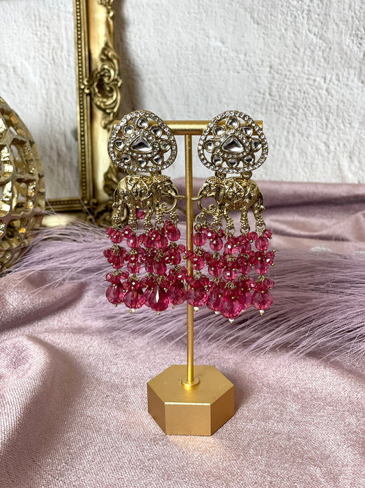 Elegant magenta elephant earrings