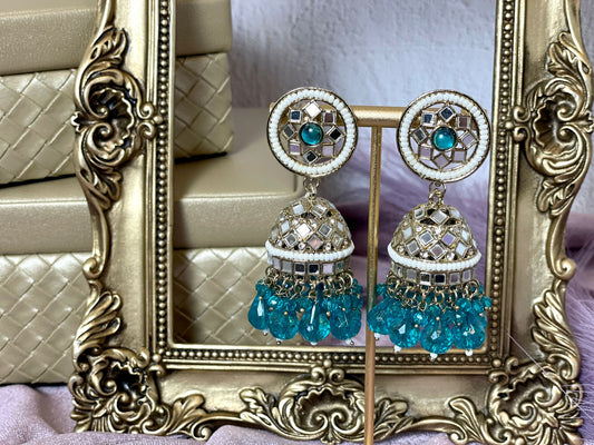 Beautiful teal mirror jhumkas