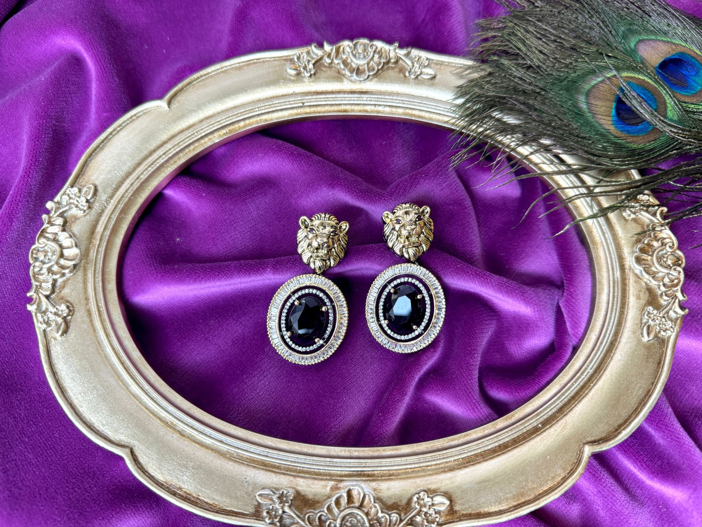 Dark Purple Lion Earrings- Roar 1001
