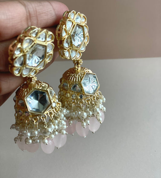 Baby Pink Jhumka Earrings