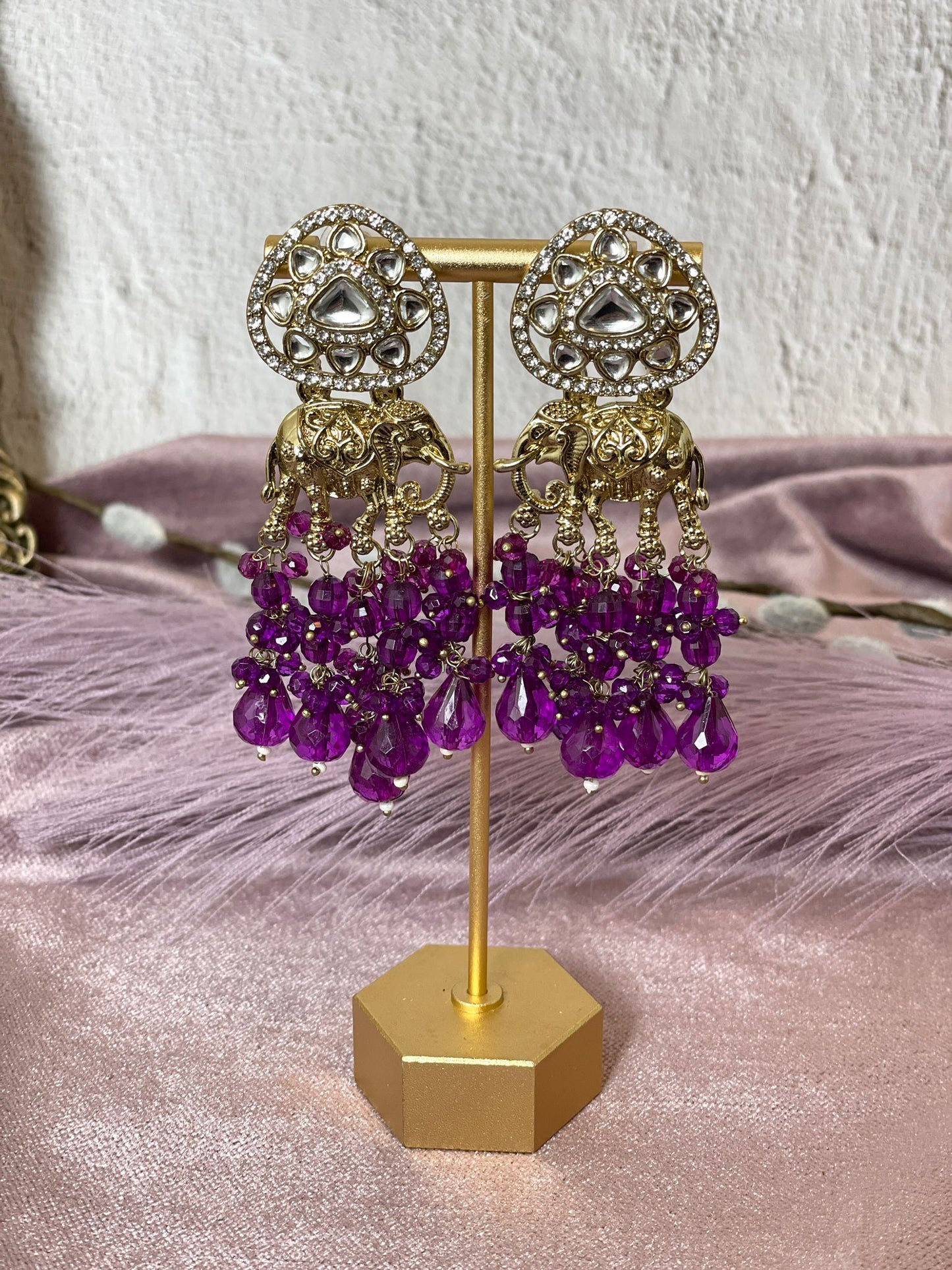 Dark Purple Elephant Earrings- Aura 1013