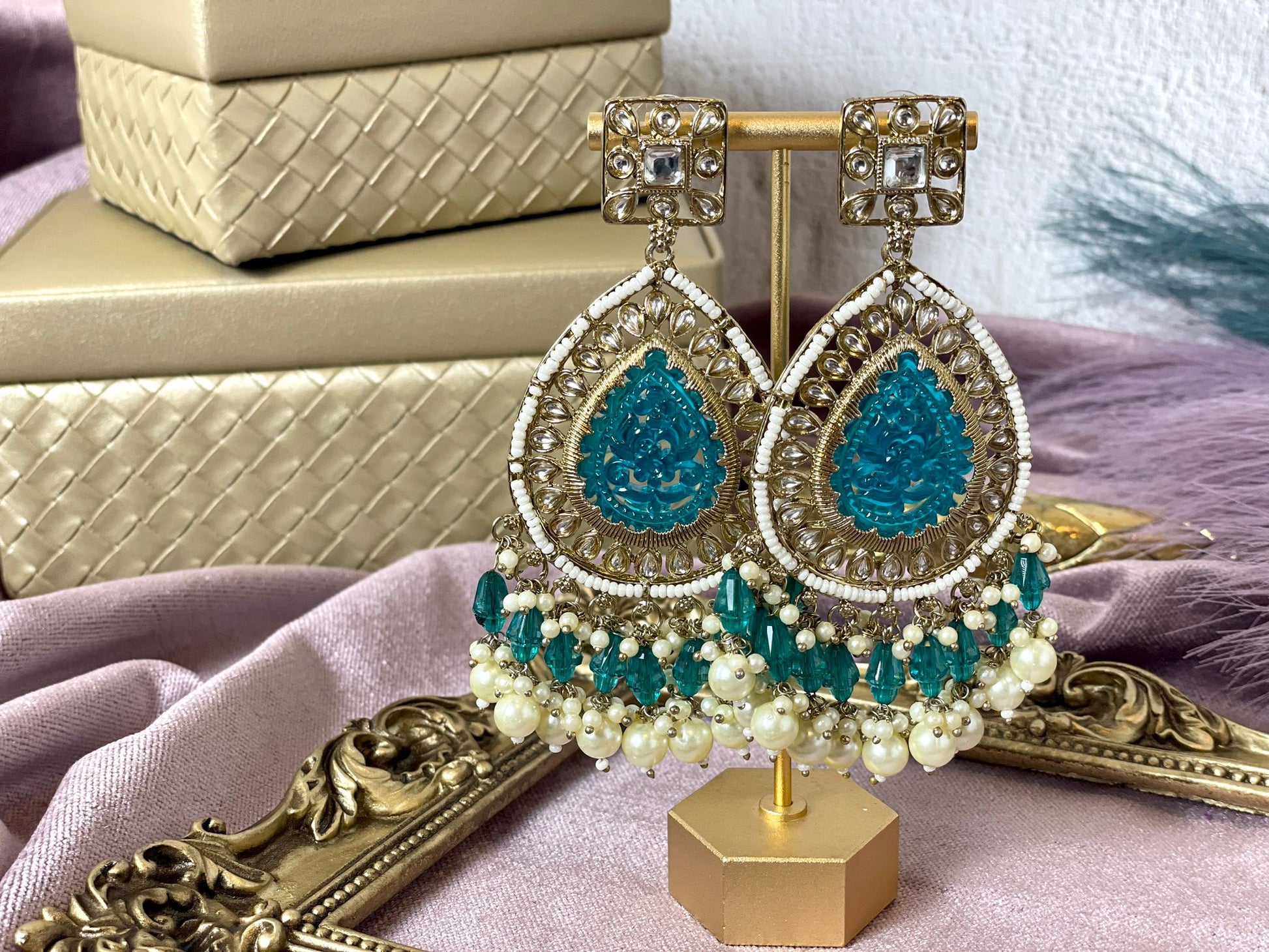 Teal Blue Statement Earrings - Vibrant Fashion Accent for a Chic Look
