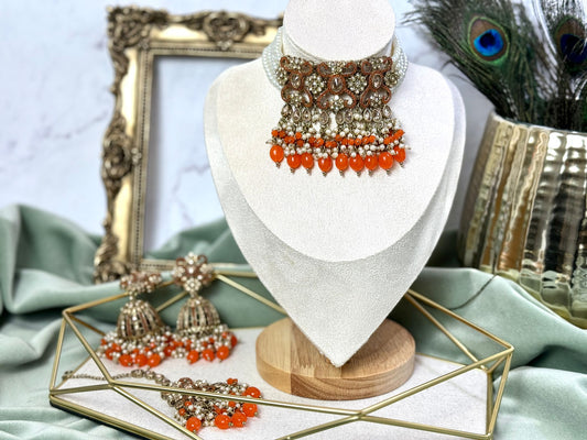 Elegant Orange Pearl Choker